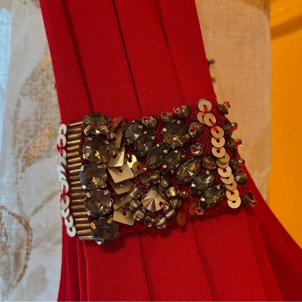 Badgley Mischka Collection One-Shoulder Red Evening Dress - Picture 8 of 15